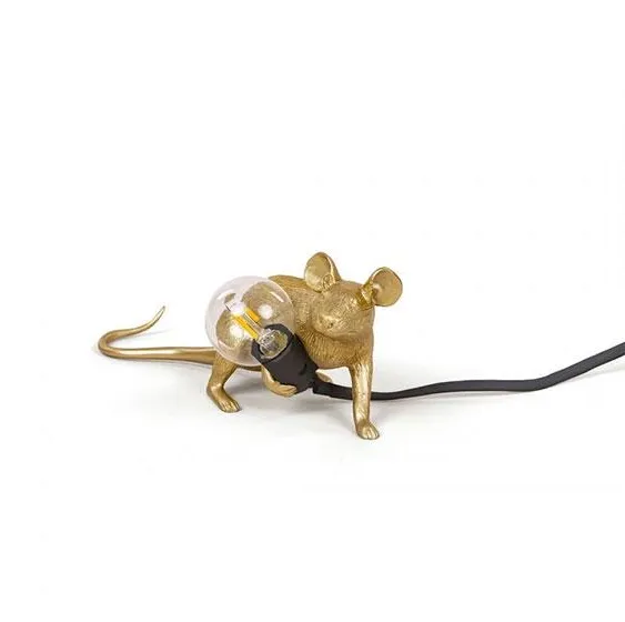 Seletti Mouse Lop Lying Down Bordlampa Guld