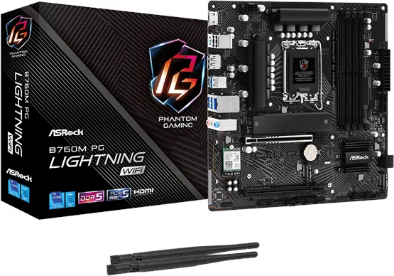 ASRock B760M PG LIGHTNING WIFI Moderkort - Intel B760 - Intel LGA1700-sockel - DDR5 RAM - Micro-ATX