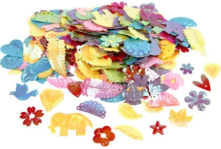 Paljetter, pärlemorsfärger, strl. 15-45 mm, 400 g/ 1 förp.